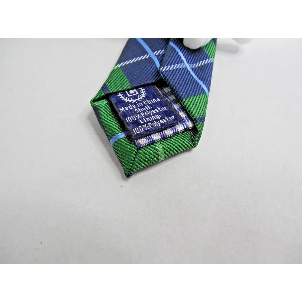 Chaps Neck Tie Boy's Classic Green & Blue Plaid 100% Polyester 48